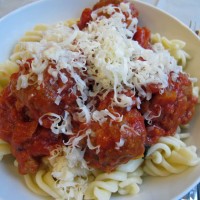 Lamb Meatballs with Feta in Tomato Sauce with pasta